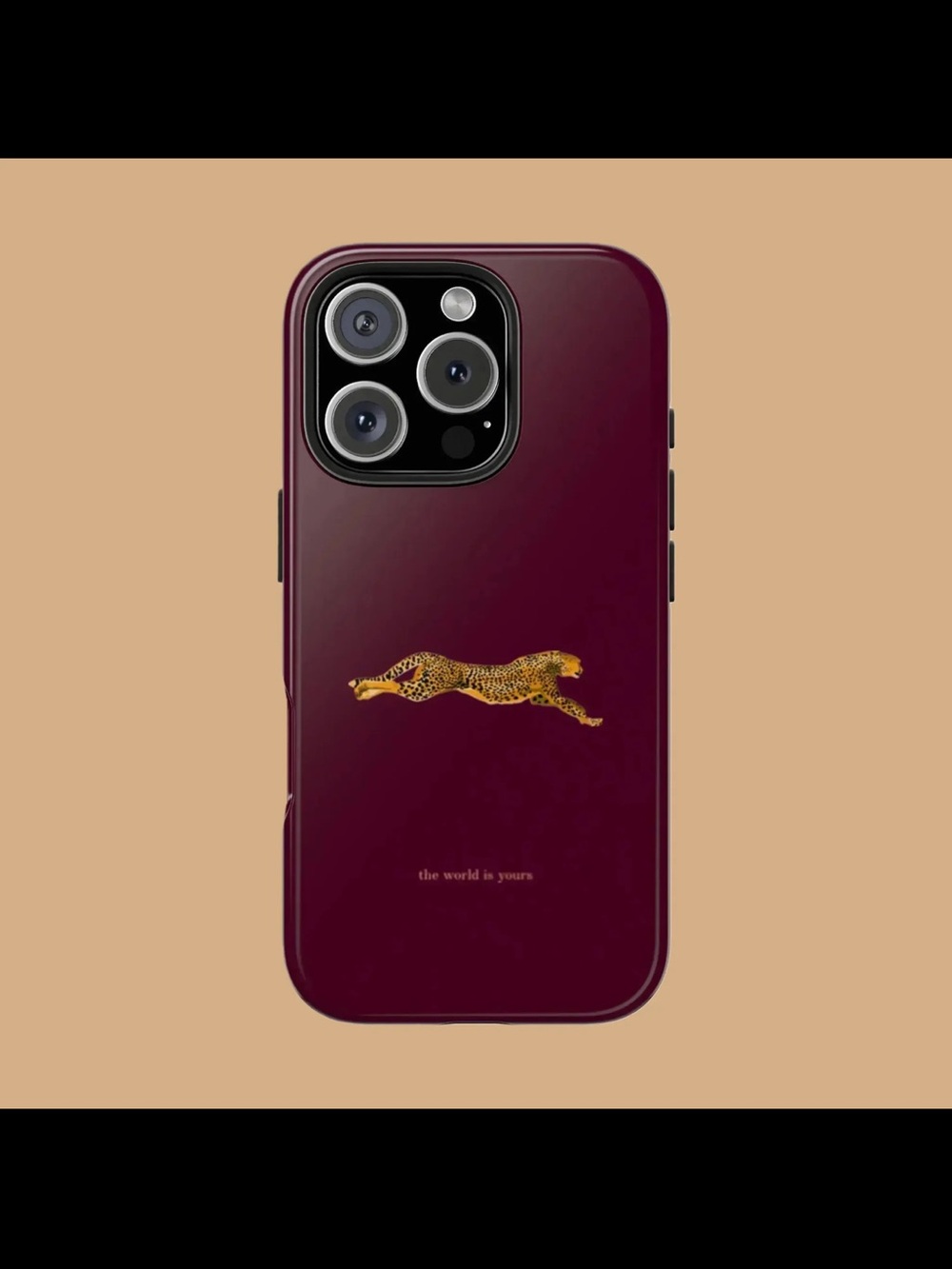 Maroon Leopard Phone Case with Gold Cheetah [iPhone 16 Pro Max]